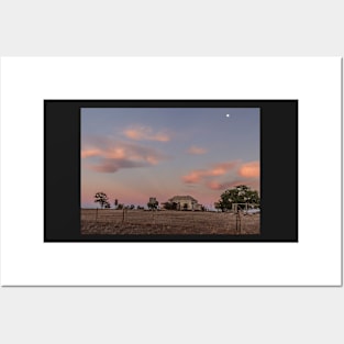 Sunrise, moon set Posters and Art